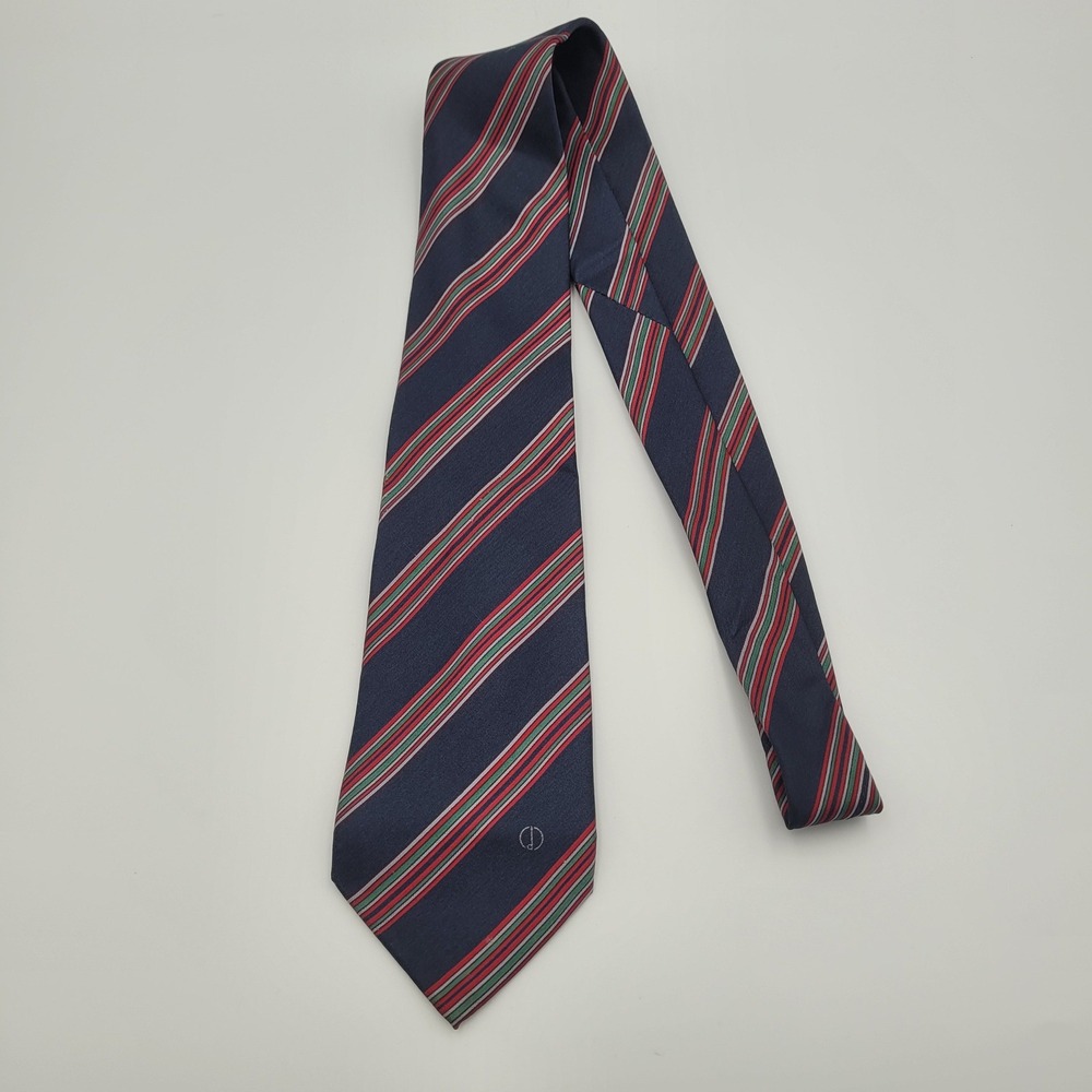Dunhill London Mens Silk Tie Navy Blue Red Green Striped Made in Italy Classic